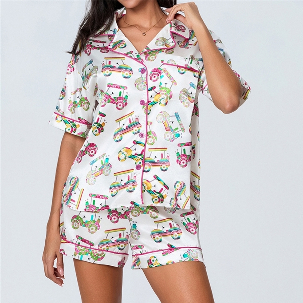 Small Women's Sheshow Satin golf cart satin Pajama Set Coquette Money Preppy Mom